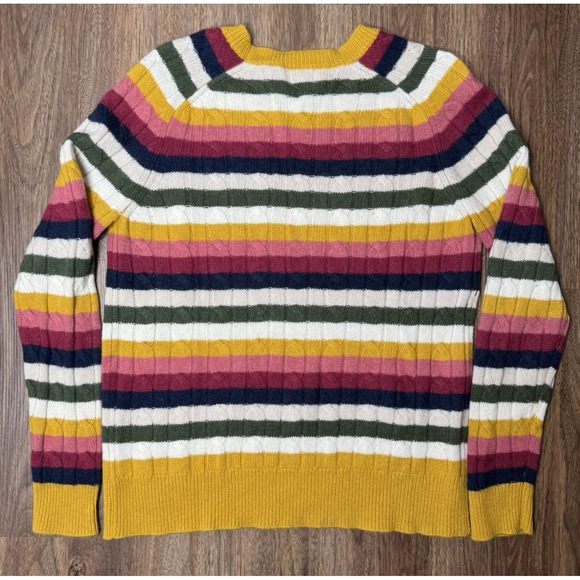 1901 100% Cashmere Cable Knit Striped Multi Color Crew Neck Sweater L Cozy - Picture 2 of 7